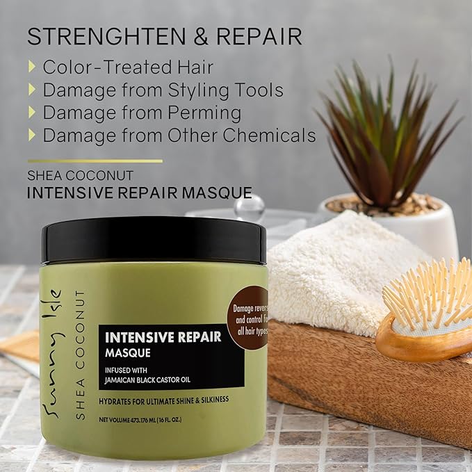 Sunny Isle Shea Coconut Intensive Repair Masque - Deeply Conditions, Repairs, Hydrates, Strengthens - 16oz