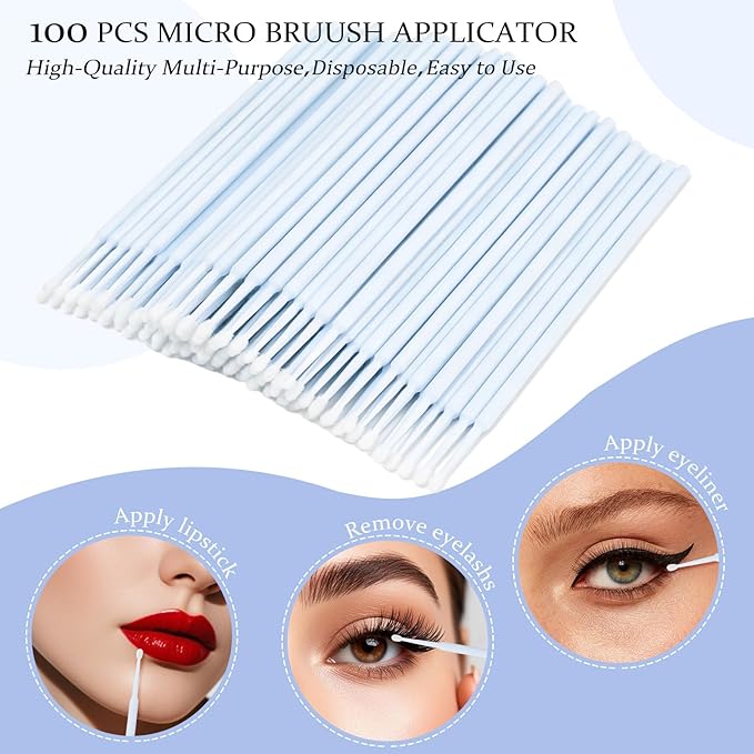 300 PCS Eyelash Extension Supplies Kit, Disposable Micro Swab Brush, Eyebrow Spoolie, Lip Brush, Mascara Wand Applicator (Colorful White Kits)