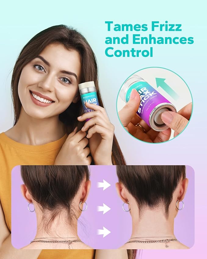 Komoko Hair Wax Stick (2.7 oz), Wax Stick for Hair, Slick Stick for Hair Edge Control, Hair Stick Wax for Flyaways, Frizz Hair, Wigs, Non-Greasy Hair Styling Products, Fly Away Hair Tamer Stick