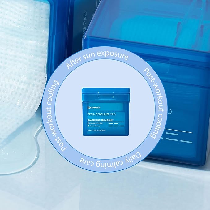 LEADERS Teca Cooling Toner Pad - Instant Relief for Dry, Overheated Skin | Vegan-Certified | Clinically Proven Efficacy | Korean Skincare 80 Pads x 130ml