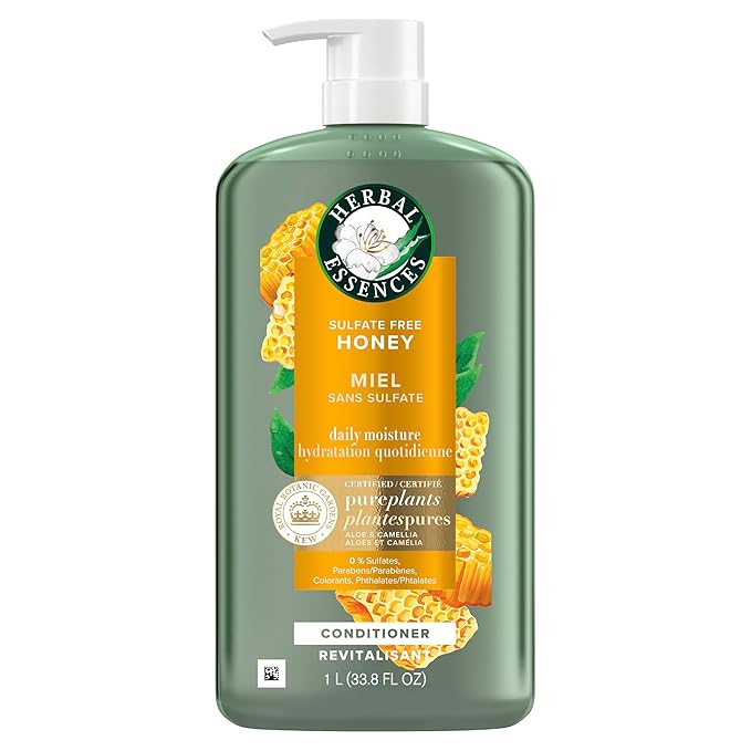 Herbal Essences Honey Daily Moisture Conditioner, Protects and Nourishes Dry Hair, Hydrating Conditioner with Certified Camellia Oil and Aloe Vera, Moisturizing and Safe For All Hair Types, 33.8oz