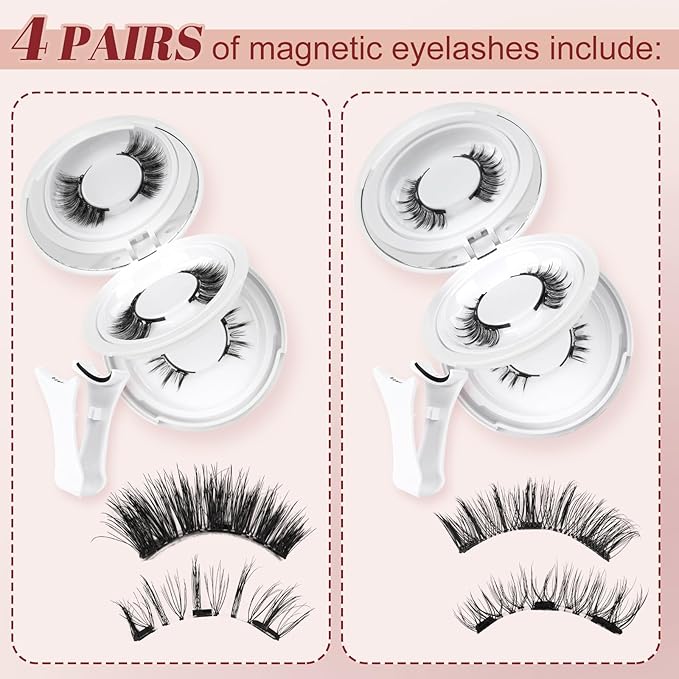 Higu clace 4Pairs Magnetic Eyelashes with Applicator Soft Magnetic Lashes Natural Look Wispy Magnet Lashes Without Eyeliner Easy to Wear and Remove(DJCX-B04)