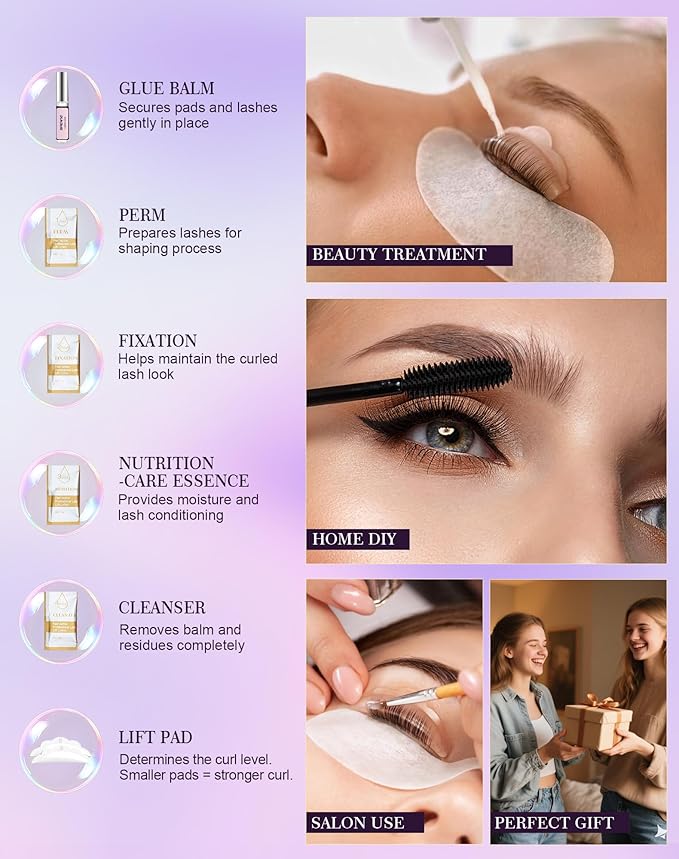 Lash Lift Kit, Eyelash Perm Kit, 5 Sets Lash Perm Kit Eyelash Lift Kit, Eyebrow Lamination Easy for Beginner, Professional Eyelash Curling Lash Extension Set, Home Achieve Semi-Permanent Curling