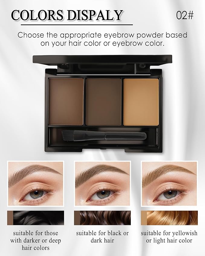 Eyebrow Powder Kit,3 Color Dark Brown Grey Light Auburn Eye Brow Powder Palette with Razor Brush,Long Lasting Waterproof Brow Filler Fill Shapping Eyebrows,Mother's Day Makeup Gift Set for Women-02