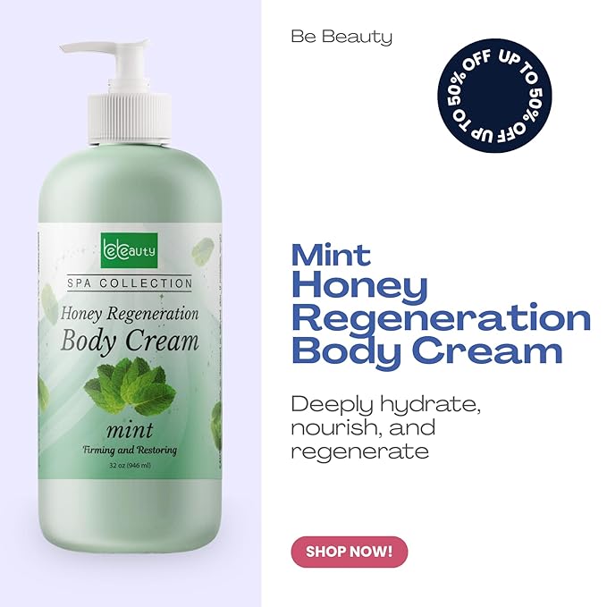 BeBeauty Mint Honey Regeneration Body Cream Hydrating & Nourishing Body Lotion for Smooth, Soft, Revitalized Skin 32 oz