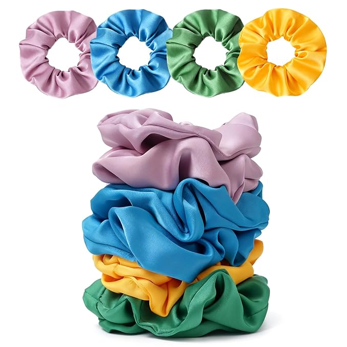 Satin Scrunchies for Women – 8PCS Dopamine Bright Silk Hair Ties – No Crease, Frizz-Free, Vibrant & Energetic Hair Bands for Thick & Thin Hair, Bold Hair Accessories Gifts