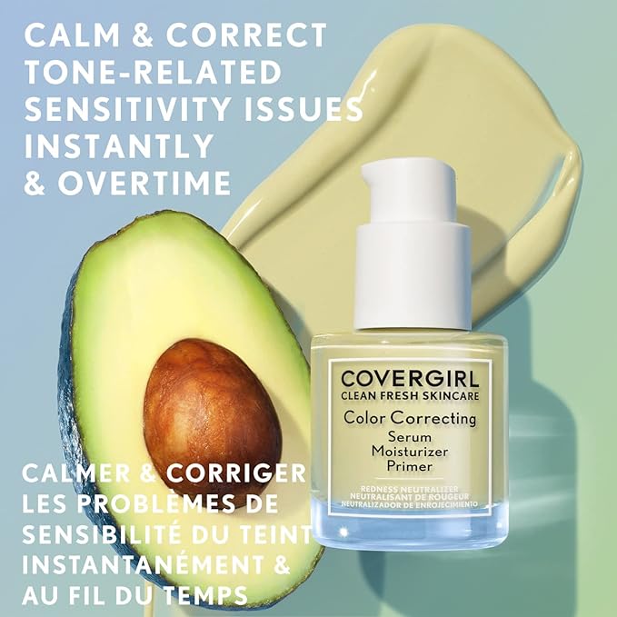 COVERGIRL Clean Fresh Color Correcting Serum â€“ Moisturizer, Face Primer, Skincare, Vegan Formula â€“ 100 - Fair, 30ml (1.0 fl oz)