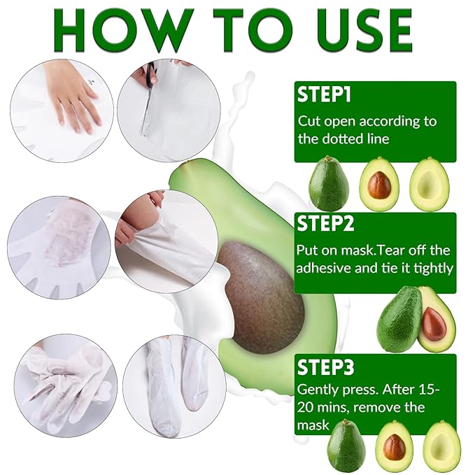 Elitzia Foot Mask Hand Mask Avocado Honey Almond Extract Hydrating 10 Packs Gloves Socks Masks Moisturizing Repairing Nourishing Masks Spa Women Dry Cracked Skin Self Care ETMM03