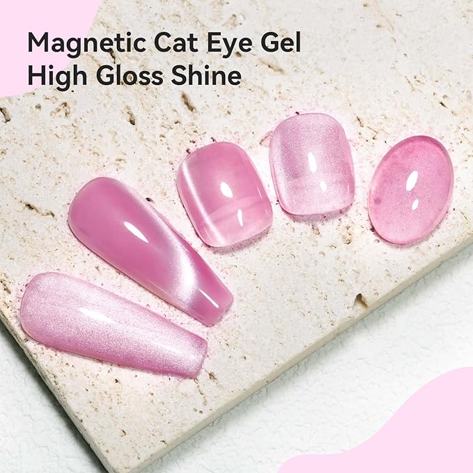 Pink Cat Eye Gel Nail Polish, Moonlight Glitter Holographic Cateye Nail Polish with Magnet 12ML, Magnetic Glass Smoothie UV Gel for Valentine's Day Gift Nail Art Manicure DIY at Home