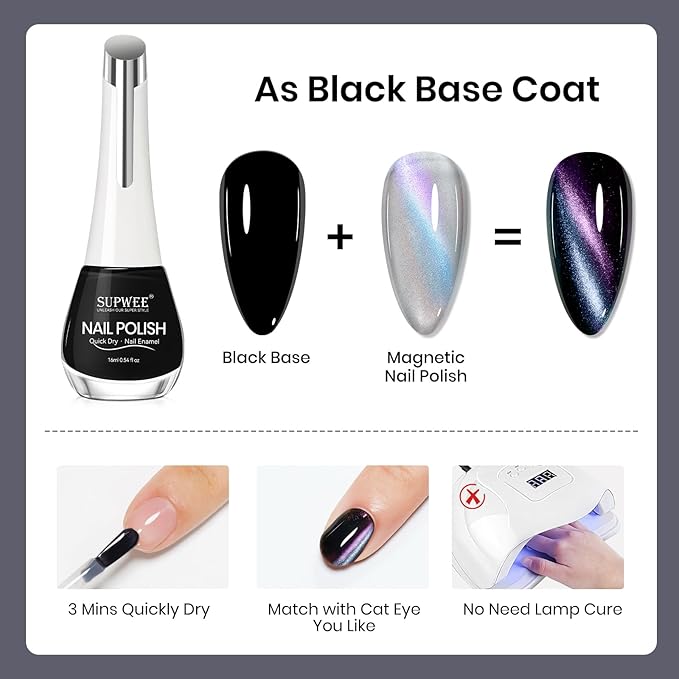 Black Nail Polish, Large Volume Quick Dry Air Fast Drying Fingernail Polish Nail Art DIY Home Manicure for Women 16ml/0.54 oz