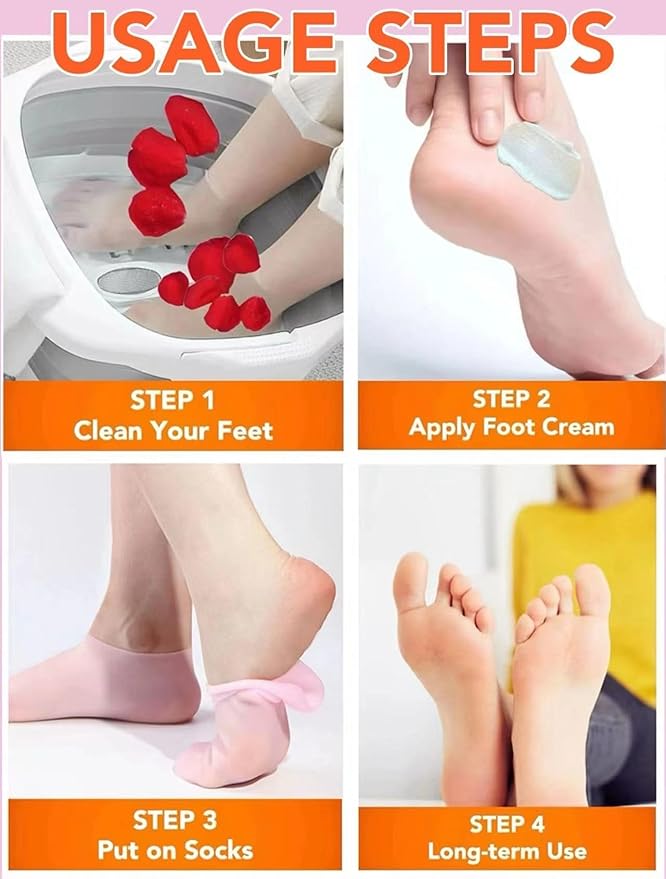 2 Pairs Silicone Socks for Dry Cracked Feet Women,Silicones Moisturizing Socks,Foot Spa Pedicure Silicone Socks for Repairing Dry Feet,Cracked Heels(Beige & Beige, Medium/Large(fits Size 8 to 11))