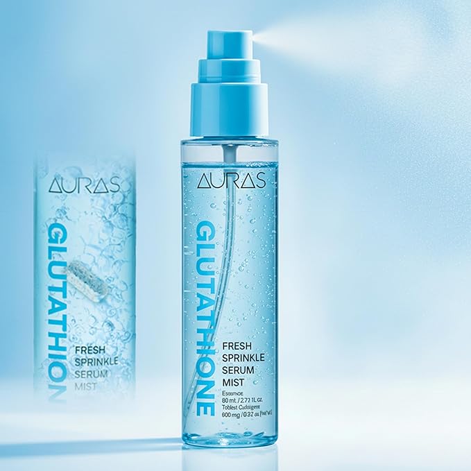 Auras Glutathione Brightening Face Mist K-Beauty | Fresh-Activated K-Beauty Spray Serum for Dull, Dry Skin, Hydrating Antioxidant Korean Skincare Serum & Setting Mist- 3.4 fl oz