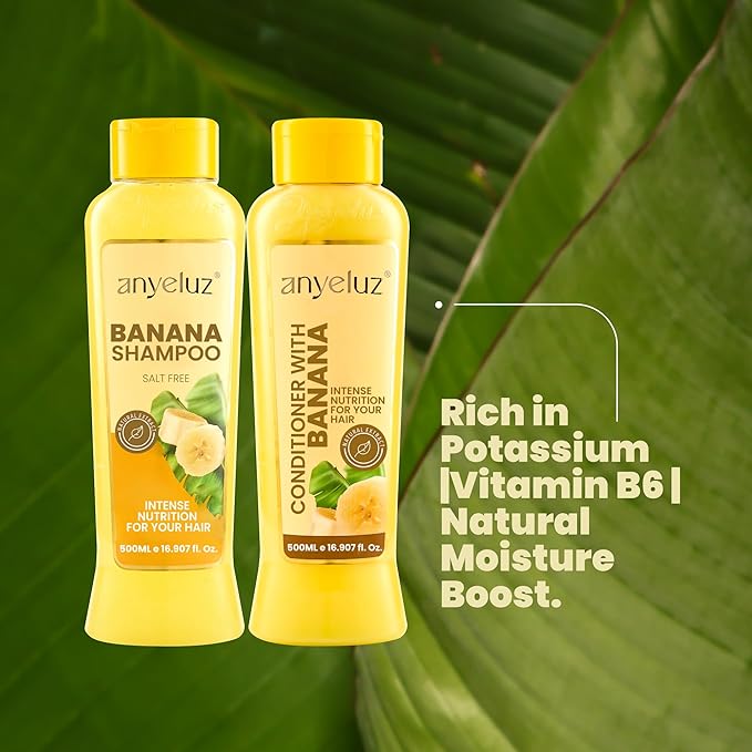 ANYELUZ Banana Hair Care Duo Set - Moisturizing Shampoo & Nourishing Conditioner, Natural Fruit-Infused Hydration & Repair for Dry, Damaged Hair