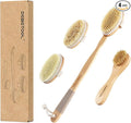DEBETOOL Dry Brushing Set - Natural Boar Bristle Body & Face Brush, Wooden Long Handle Scrub Brush for Cellulite & Lymphatic Drainage Body Care, Detachable, 3 Brush Heads