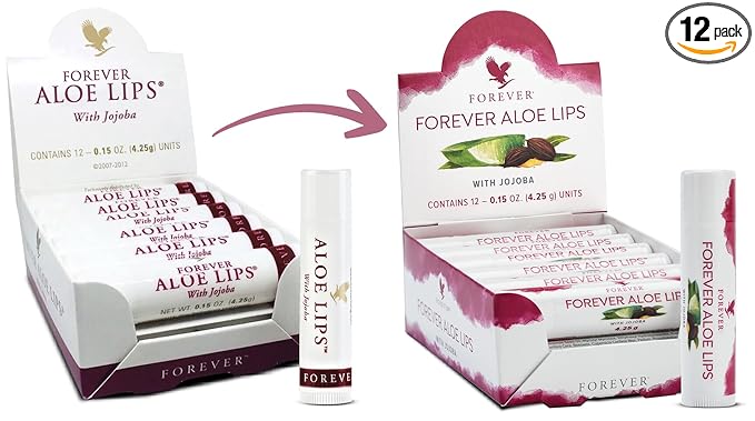 Forever Living - Aloe Lips - Moisturizing Lip Balm with Aloe, Jojoba, and Beeswax, Vegan, Ultimate Lip Care, Pack of 12