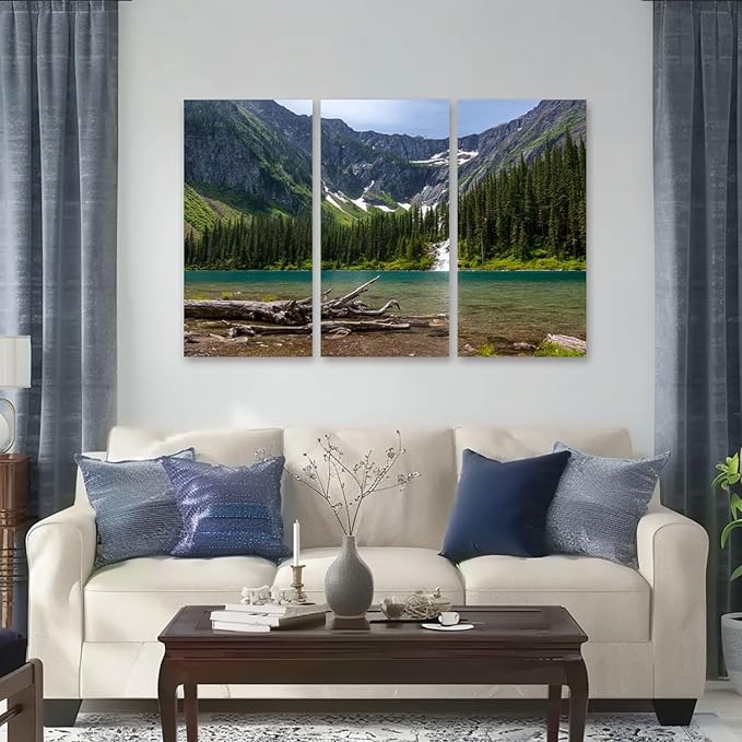 3 Piece Canvas Wall Art Prints Picture Scenic mountain views Avalanche Lake Glacier National Park Montana Framed Wall Painting Modern Artwork Poster Home Decor for Living Room Office Ready to Hang