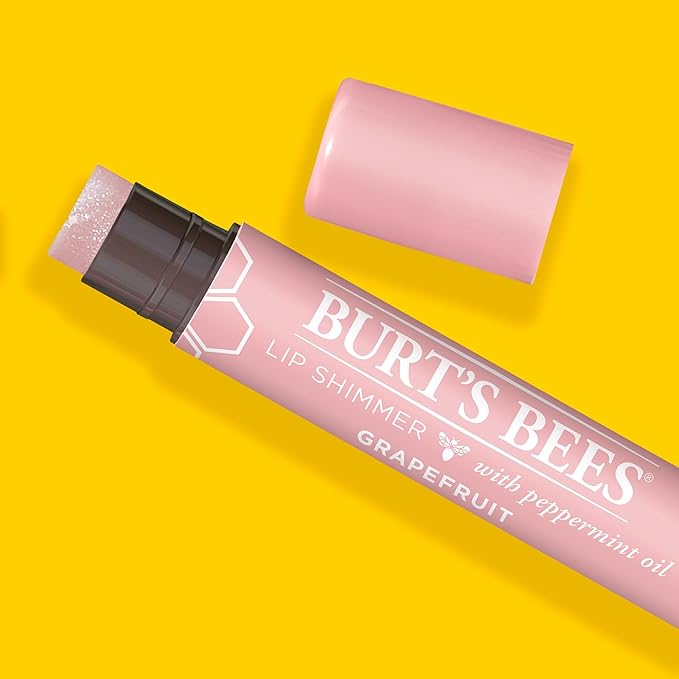 Burt's Bees Shimmer Lip Tint Set, Mothers Day Gifts, Tinted Lip Balm Stick, Moisturizing for All Day Hydration with Natural Origin Glowy Pigmented Finish & Buildable Color, Grapefruit (4-Pack)
