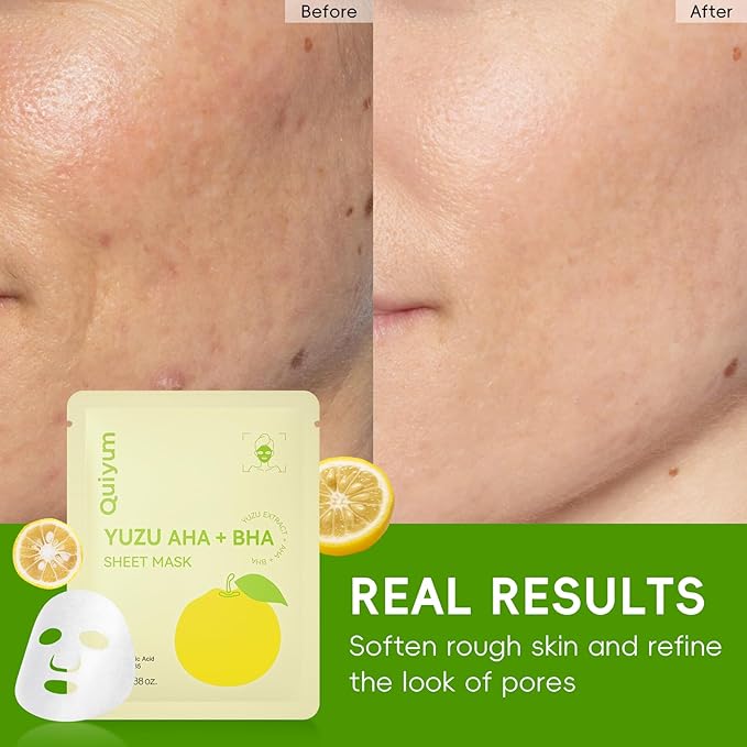 QUIYUM 14 Pack YUZU Sheet Mask - Hydrating Facial Masks for All Skin Types, Skincare Set, Spa Gift for Women & Teens