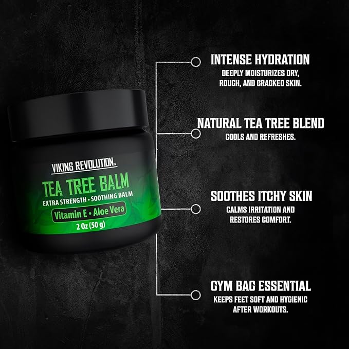 Viking Revolution Tea Tree Oil Balm - Foot Cream for Dry Skin - Deeply Moisturizing Formula with Aloe Vera, Vitamin E & Eucalyptus - Soothes & Hydrates Rough Hands, Elbows & Feet (2 Oz, Pack of 1)