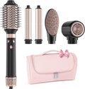 MESCOMB Dual Voltage Hot Air Styler Wrap - 5 in 1 Hair Dryer Brush,Multi Hair Styler, with Fast Drying Blow Dryer, Styling, Straightening & Volumizing-Gift for Women (Black + Pink)