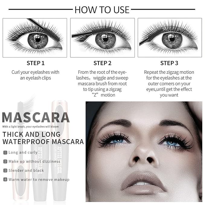 4D Silk Fiber Lash Mascara Extension - Voluminous Fiber Mascara - Waterproof & Smudge-Proof - Long-Lasting, No Flaking, No Clumping - All Day Exquisitely Full (3 Packs)