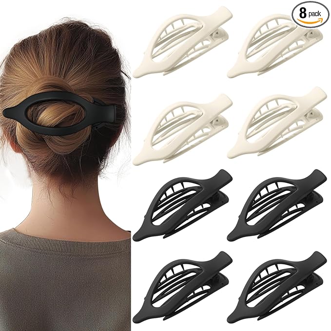 8 Pack Black and White Flat Hair Clips – Matte French Claw Clips for Women, Neutral Non-Slip Hair Accessories for Daily Styling, Strong Hold Minimalist Barrettes for Work or School