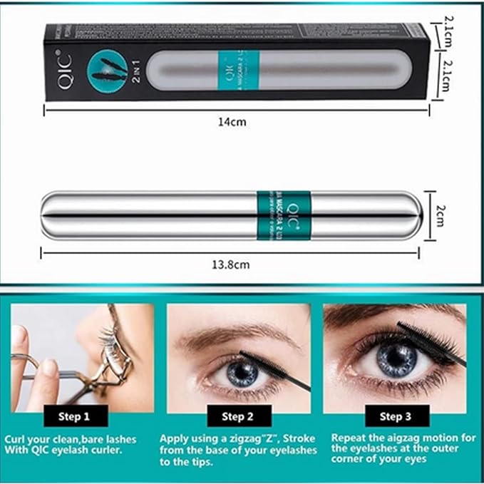 2 Pack Lash Cosmetics Mascara 5x Longer Lash Mascaras, 2 in 1 Black Mascara Waterproof Volume and Length Eye Cosmetics, Long-Lasting Natural Liquid Eyelash Mascaras Black Makeup