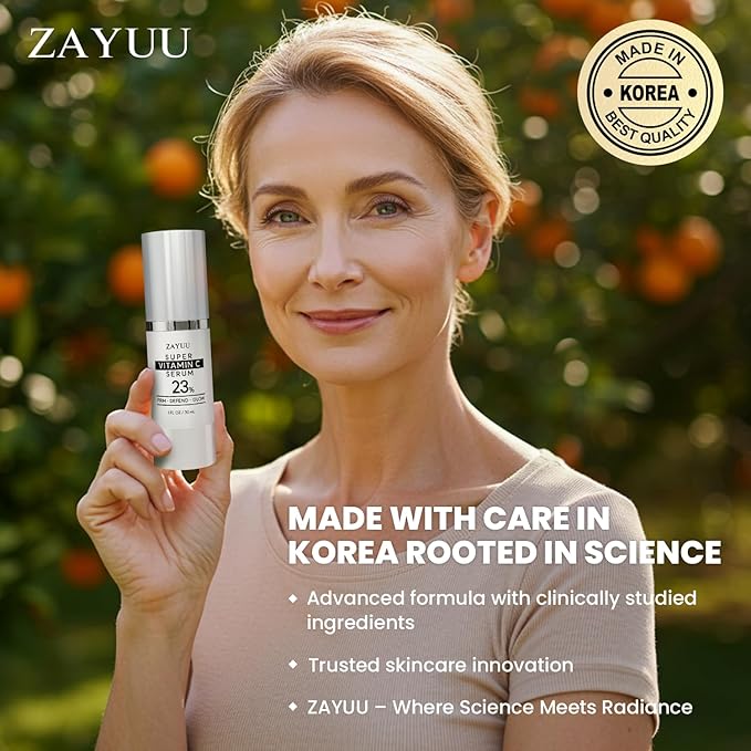 Super Korean Vitamin C Face Serum 23%: Brightening Hydrating Formula with Hyaluronic Acid, Vitamin E & Ferulic Acid — Anti-Aging Serum for Wrinkles, Dark Spots & Mature Skin – Korean Skincare