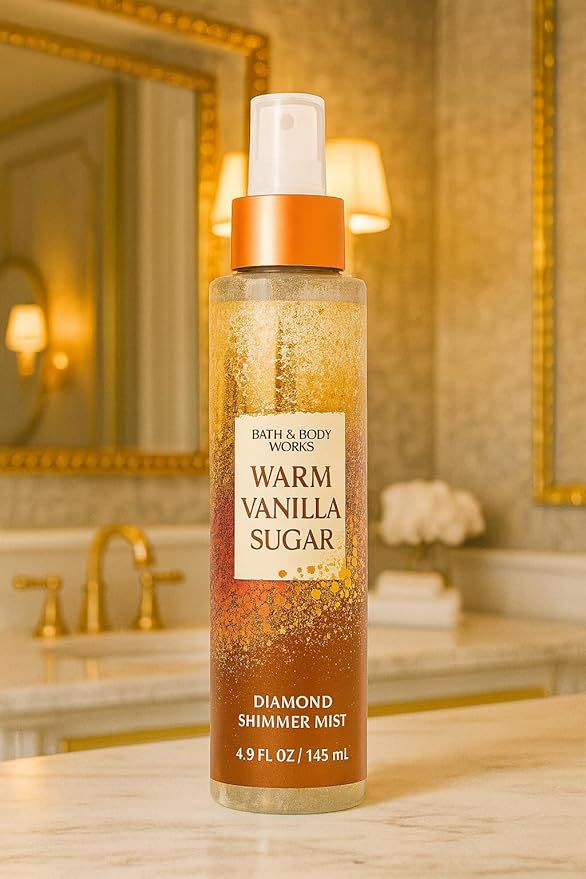 Bath & Body Works Warm Vanilla Sugar Diamond Shimmer Mist, 4.9 fl oz / 145 mL – Vanilla Blossom, Sparkling Sugar, and Soft Sandalwood