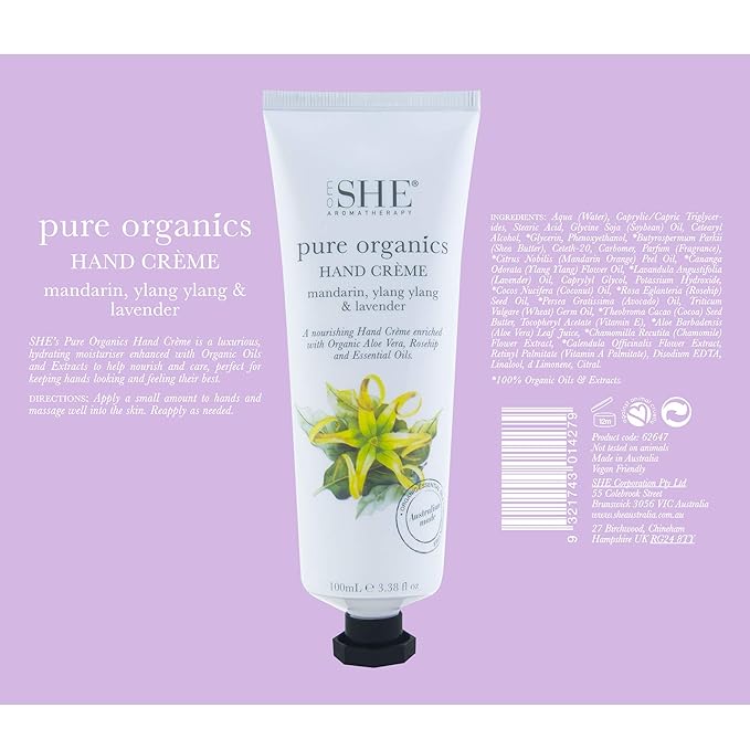 Om She Aromatherapy Pure Organics Hand Creme - Mandarin, Ylang Ylang & Lavender