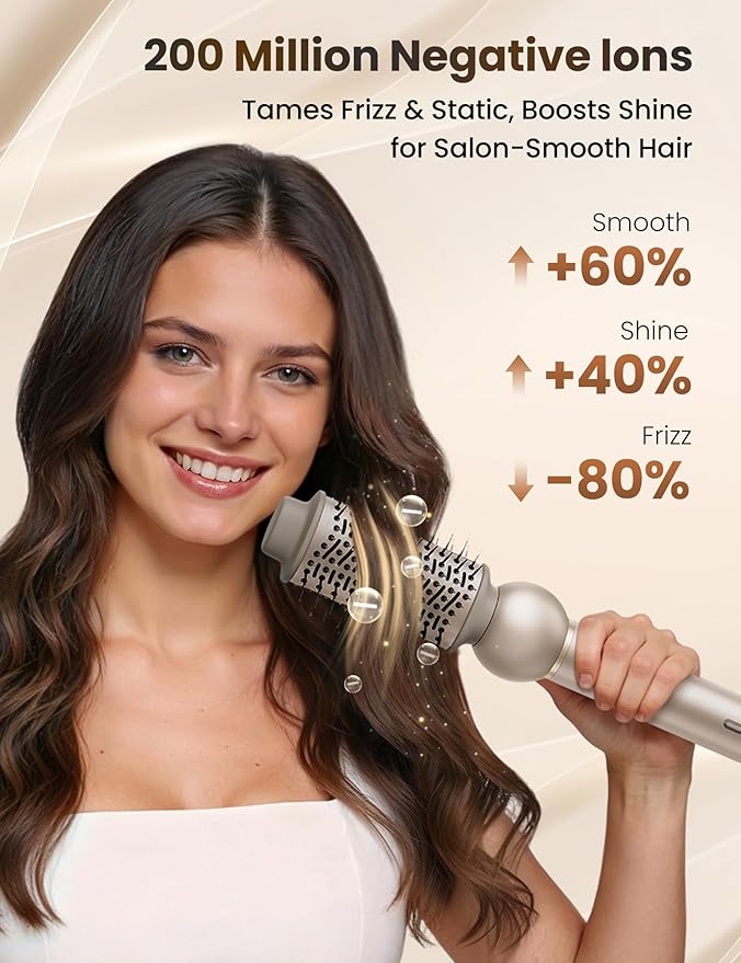 O.H.B 7 in 1 Hair Styler & High Speed Dryer Brush, 110,000RPM Blow Dryer Brush, Ionic Air Styler with Fast Drying, No Heat Damage Air Multi Styler for Volumize, Curl, Straighten, Travel Case, Gold
