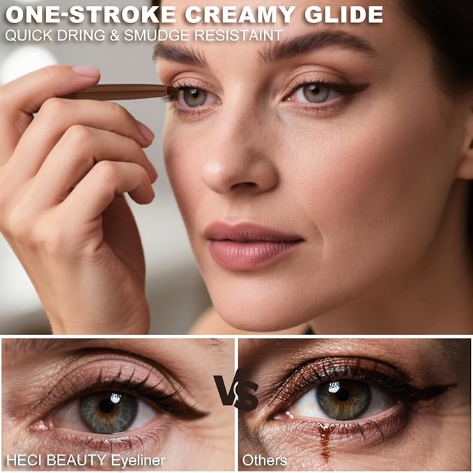 HECI BEAUTY Sharpenable Gel Eyeliner Pencil, Multi-Use Longwear Eyeliner Pencil, Ultra-Smooth Tip Eye Makeup with Up to 24HR Wear, Waterproof & Smudge-Proof - Brown