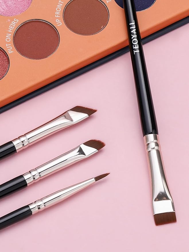 TEOYALL Eyeliner Brush Set, 4 PCS Ultra Thin Slanted Angled Precision Fine Point Eyeliner Brush, Flat Eyebrow Brush