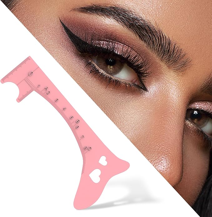Silicone Eyebrow Stencil Ruler 4in1 Reusable Eyebrow Template for Brow Stamp Eyeliner Beginners Friendly Eye Makeup Eyelash Guide Tool (Pink)
