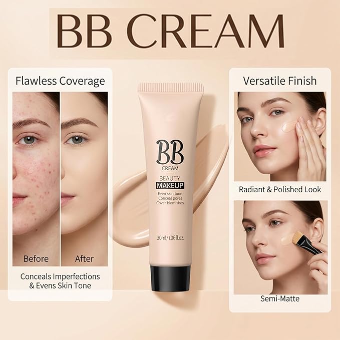 Korean BB Cream & Foundation 2-in-1 - Buildable Coverage Tinted Moisturizer with SPF, for a Natural Matte Finish & All-Day Wear (160 Light)
