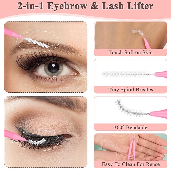 MAPVOLUT 120 Pcs Micro EyeBrow Lash Brush with Cap - Professional Beauty Mini Spoolies for Makeup, Thuya Brow Lamination and Travel - Perfect for Makeup Artists, Beauty Lovers, and Gifting (Pink)
