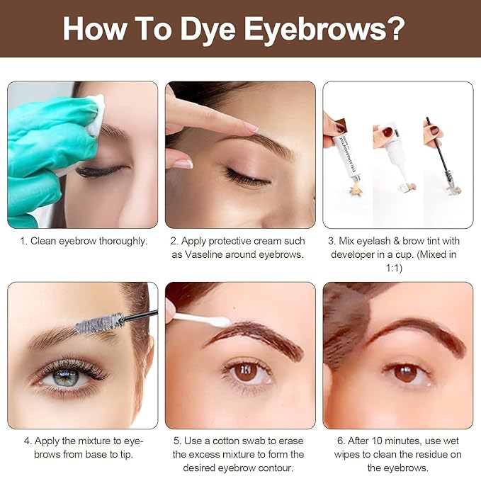 Eyelash & Eyebrow Kit, 2-In-1 Professional Lash & Brow Color Kit, Eye Brow & Eye Lash Coloring Set, Hair Color DIY Easy Use for Salon and Home 7ml Brown/Light Brown