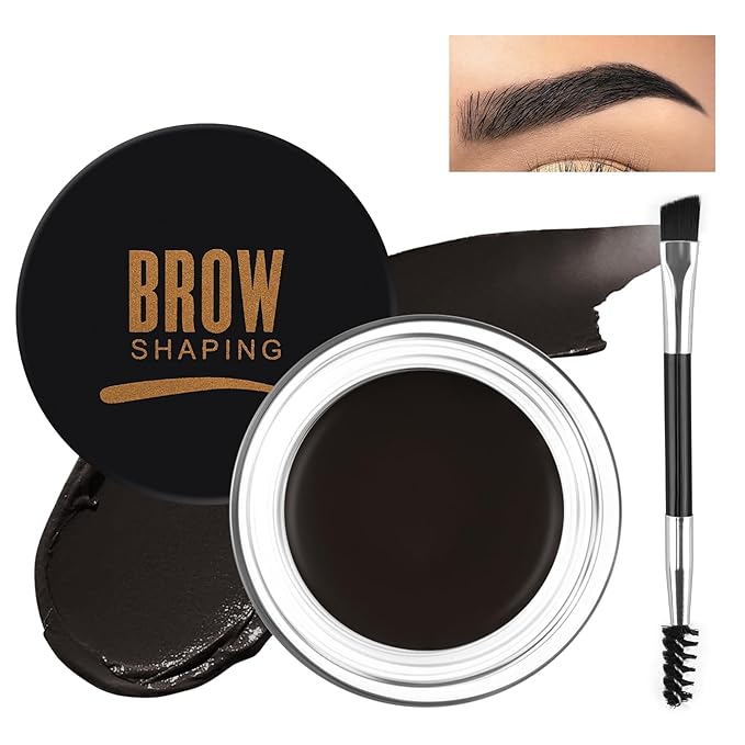 Eyebrow Pomade Kit with Dual-Ended Brush, Long-Lasting Waterproof Brow Pomade, High Pigment & Smudge-Proof Formula, Easy to Blend for Natural Defined Brows – Ideal for Women & Beginners #05 Black