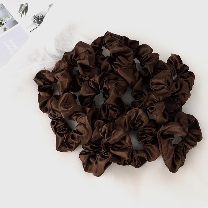 Silk Satin Scrunchies for Women Girls 12 PCS Brown Hair Scrunchies Silk Satin Hair Ties for Thick Hair Bulk Hair Ties Hair Accessories