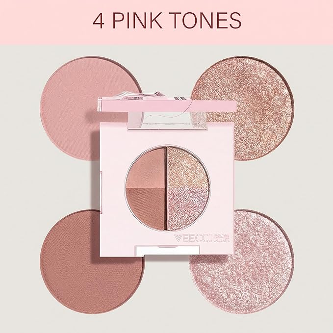 Mini Eyeshadow Palette, Matte & Shimmer Quad for Women, Travel-Friendly, Cream Stick, Smokey Nude, Glitter, Primer Powder Set (Cinnamon Lychee)
