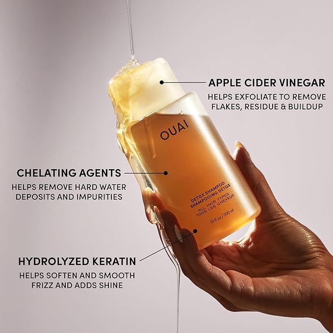 OUAI Detox Shampoo - Clarifying Shampoo for Build Up, Dirt, Oil, Product and Hard Water - Apple Cider Vinegar & Keratin for Clean, Refreshed Hair - Sulfate-Free Hair Care (16 oz) (Pack of 2)