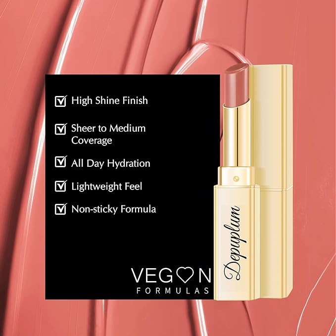 Depuplum Nude Pink Lipstick for Women Moisture Lip Gloss Tinted Lip Balm Sheer Lipsticks for Mother's Day Nourishing Hydrate Glossy Lipstick for Dry Lips,DM70 Peach Nude