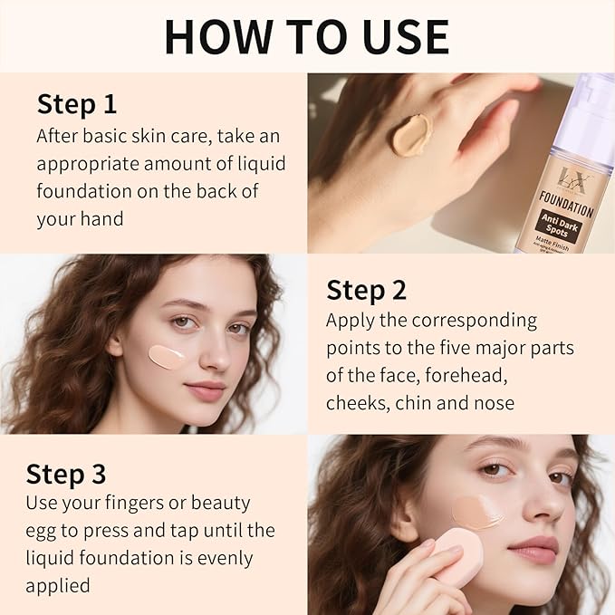 Anti-Dark Spot Liquid Foundation - Collagen Serum Foundation Infused with 2% Niacinamide, High Coverage For A Smooth & Satin Finish, 301 Medium