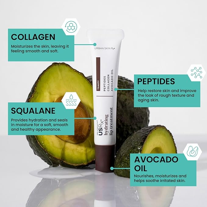 Urban Skin Rx Pro Strength Hydrating Collagen & Peptides Daily Lip Treatment, Non-Sticky, Ultra-Moisturizing Balm, Smooths, Softens & Plumps for a Healthier & More Youthful Appearance, Toasty, 0.31 Oz