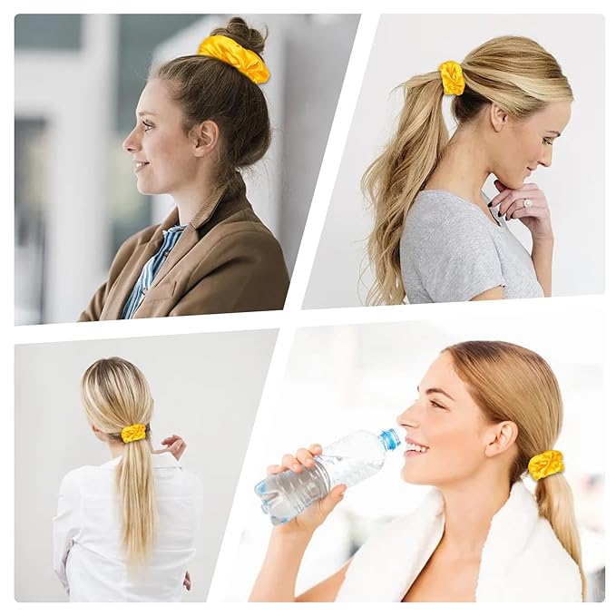 Silk Satin Scrunchies for Women Girls 12 PCS Yellow Hair Scrunchies Silk Satin Hair Ties for Thick Hair Bulk Hair Ties Hair Accessories
