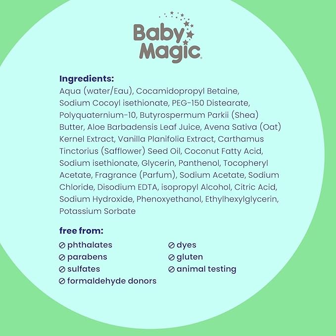 Baby Magic Soothing Hair & Body Wash, Vanilla & Oat, Soothes and Cleanses, Specially Formulated for Baby's Delicate Skin, Tear Free, Hypoallergenic, Dermatologist Recommended, 16.5 Fl Oz