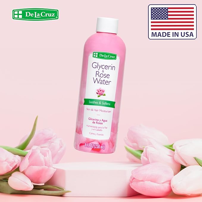 De La Cruz Rose Water and Glycerin for Face - Rosewater Facial Toner and Moisturizer for Skin and Hair 8 fl oz (236 mL) - 6 Bottles
