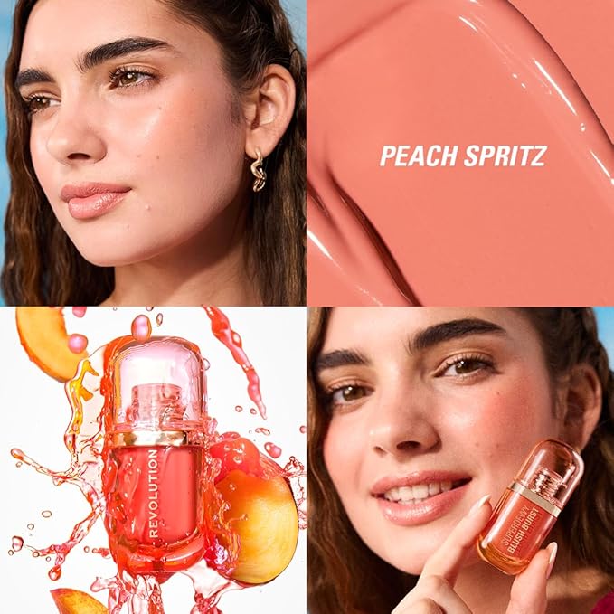 Revolution, Superdewy Liquid Blush Burst, Buildable Color for Cheek, Serum Formula with Peptides & Hyaluronic Acid, Vegan & Cruelty-Free, Peach Spritz, 0.14 oz