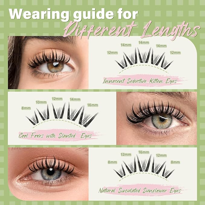 KEYYOU Pixie Lash Clusters Kit Fairy Lash Extension Kit D Curl 144Pcs Eyelash Extension Kit Wispy Natural Invisible Band Lash Kit with Waterproof DIY Lash Extension Kit at Home(Pixie-D-10-16MIX)