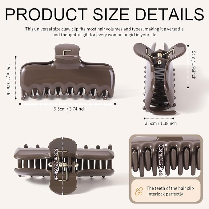 3Pcs Rectangle Hair Claw Clips for Women, 3.8" Premium PC Material Non-Slip Strong Hold Hair Claw for Thick Thin Hair, Durable Comfortable Jaw Clip Large Stylish Hair Accessories Gift Box Set